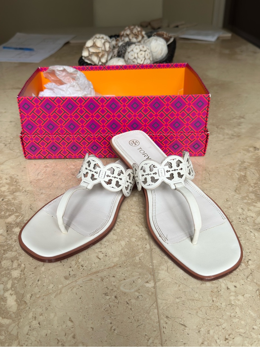 Tory Burch White Mini Miller Logo Thong Sandals